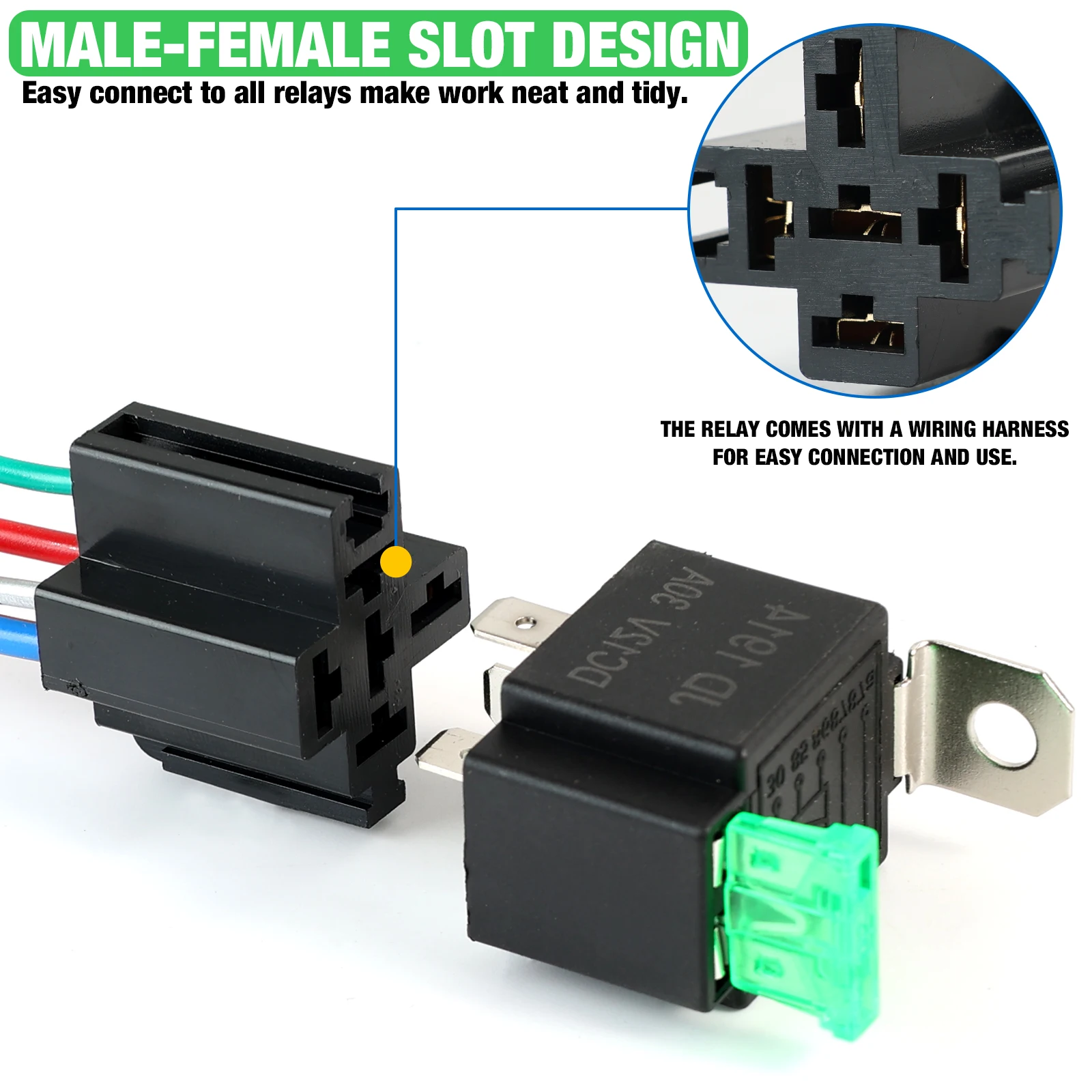 1pcs 30Amp Automotive Harness Set Fuse Relay With Interlocking Socket Heavy Duty For Truck Car Van Motorcycle Boat 5-pin 12V DC