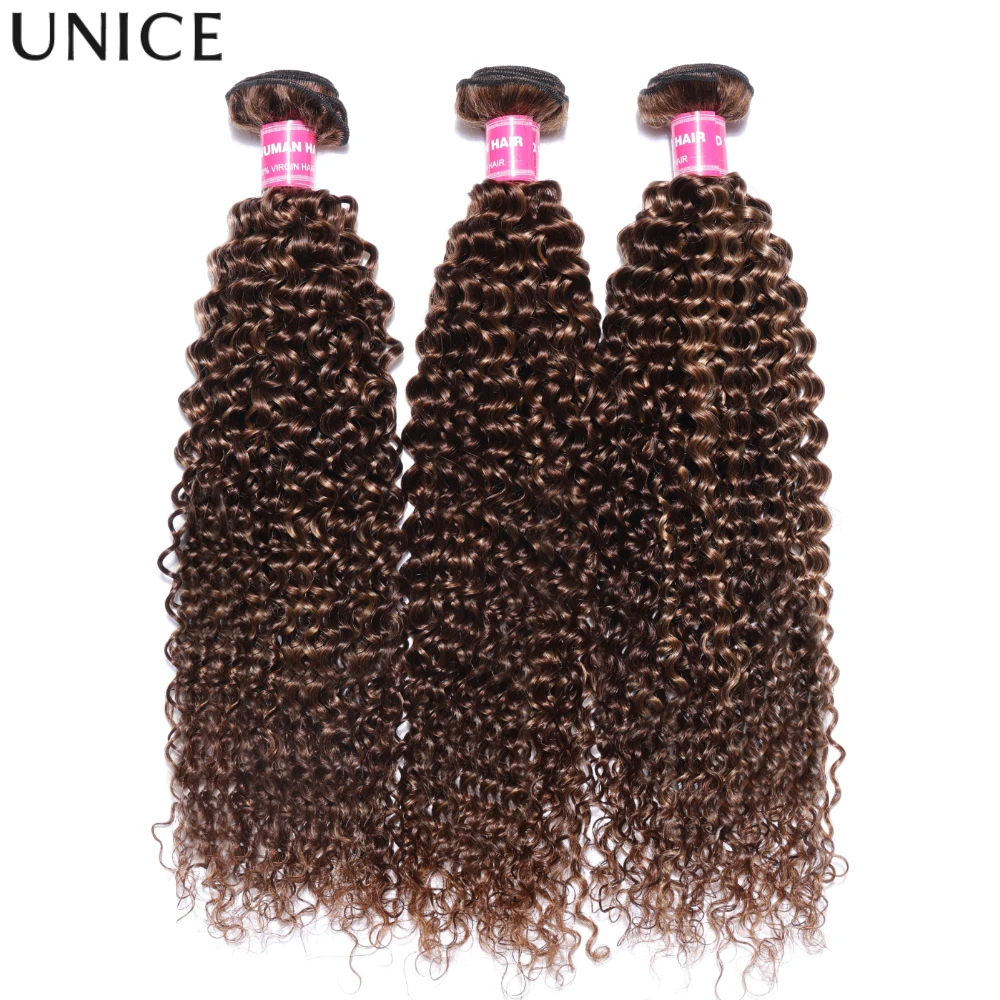 UNice Blonde Highlight Curly Bundles 3PCS 100% Human Hair Bundles Sew In Weaves Extentions 100Grams Per Bundle Human Hair