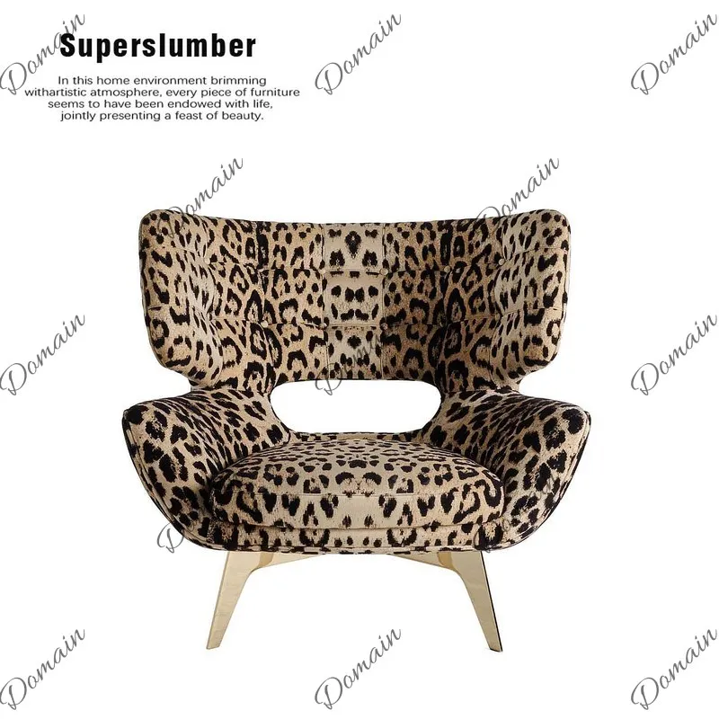 Light Luxury Leopard Print Fabric Accent Chair Designer Creative Single Leisure Sofa for Villa Home
