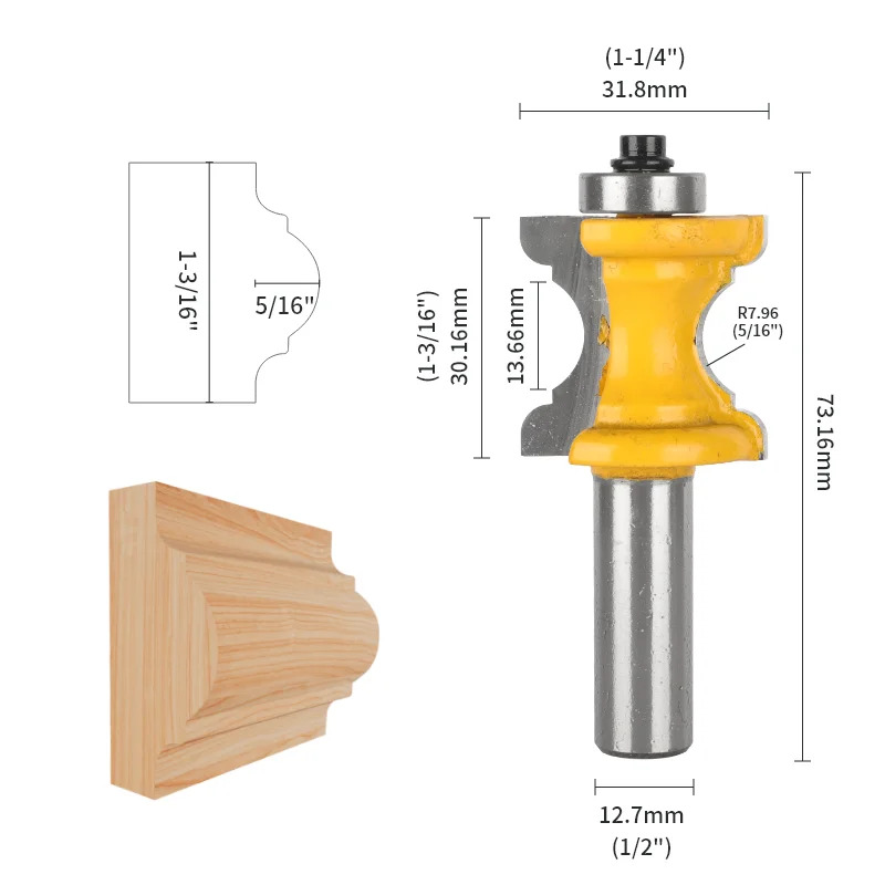 YUSUN 1PC 12.7MM 1/2 Shank Bull Nose Bit Router Bit Woodworking Milling Cutter For Wood Bit Face Mill