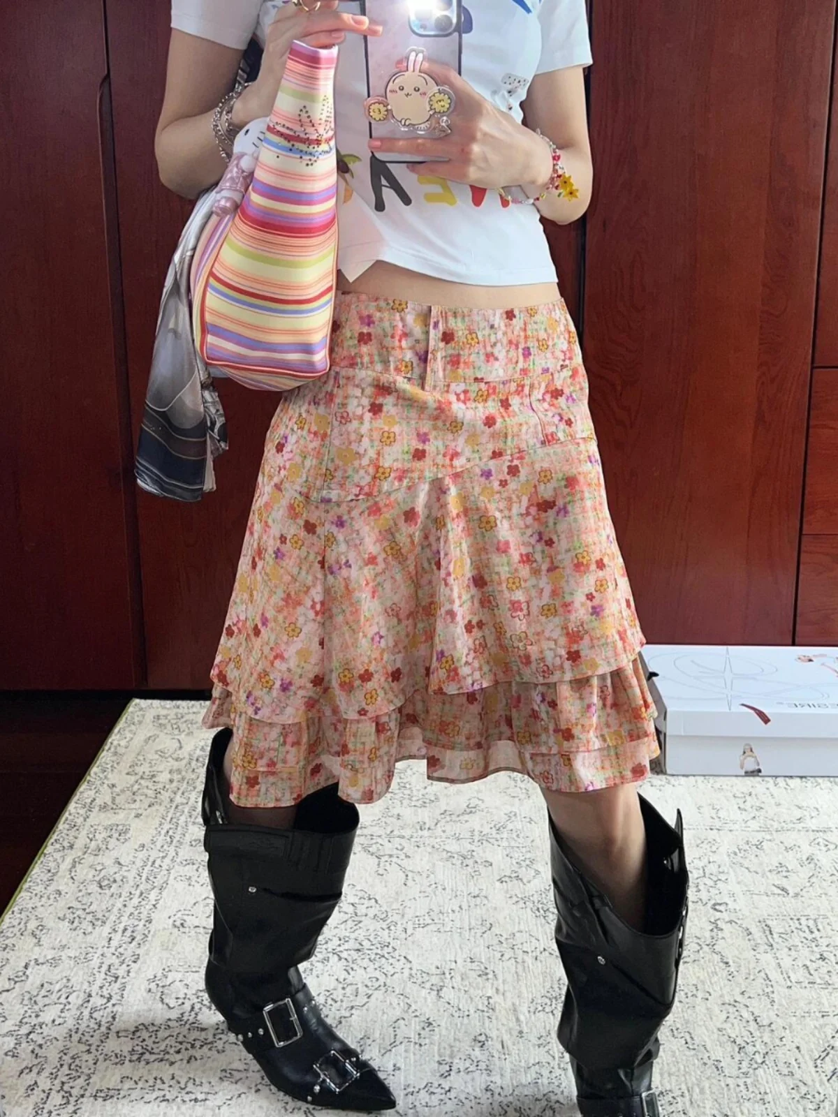 Zomer Vaion oranje bedrukte f rok dames retro patchwork vitali a-lijn midi rok woon-werkverkeer met ritssluiting