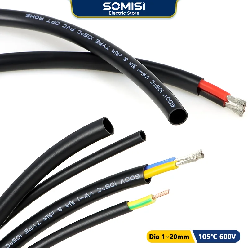 ID 1~20mm PVC Tube Black PVC Sleeving Flexible PVC Cable Tubing Wiring Harness Black Automotive Wire Loom Plastic Tube 5/10/50M