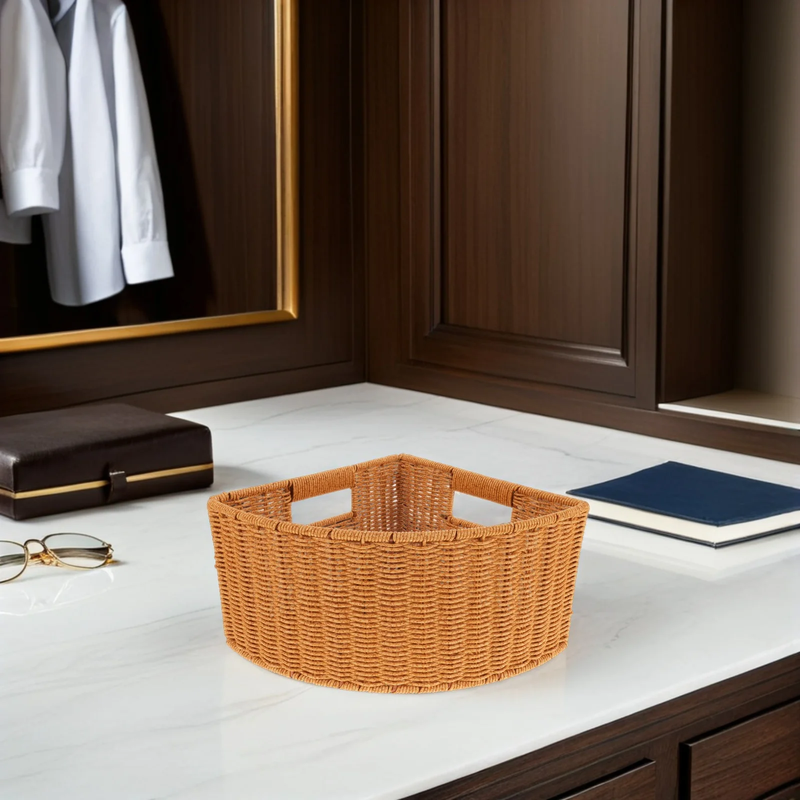 

Triangle Corner Storage Box Multipurpose Basket Organizer for Daily Household Items Small Fan-shaped Plastic Bins for Bathroom