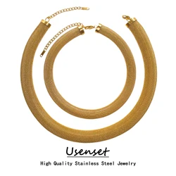 USENSET New Hollow Mesh Round Gold Plated Necklace Korean Women's  Stainless Steel Chains for Hip Hop