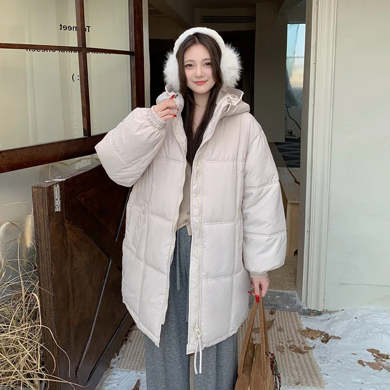 

Women Winter New Loose Cotton-padded Jackets Female Korean Long Parkas Coats Ladies Pocket Hooded Warm Overcoats