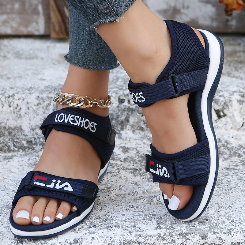 

New Hook and Loop Sandals for Women's Summer Lightweight Casual Platform Shoes Blue Girl Outer Anti Slip Apricot 42