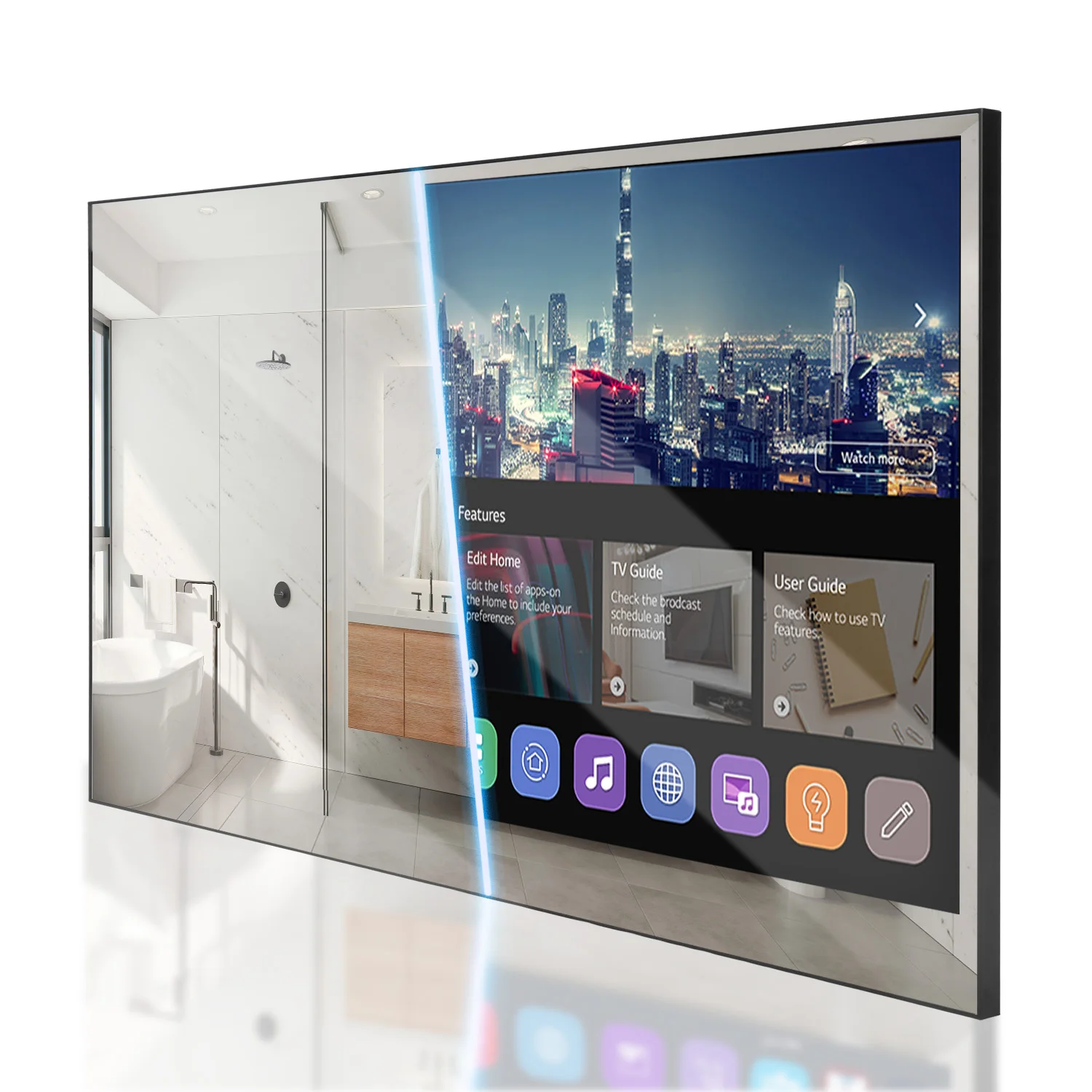 Souria 21.5 Inch Waterproof Mirror TV for Bathroom And Bathtub with webOS Voice Control WiFi Bluetooth In-Wall Design DTV Tuner