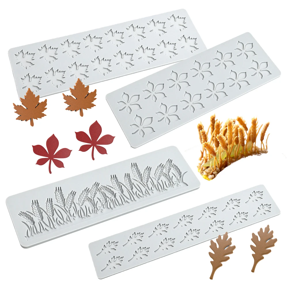 Leaf Wheat Mushroom Design Sugarcraft Silicone Pad Mold Kitchen Fondant Mold Chocolate Chip Moulds Dessert Decoration Tools
