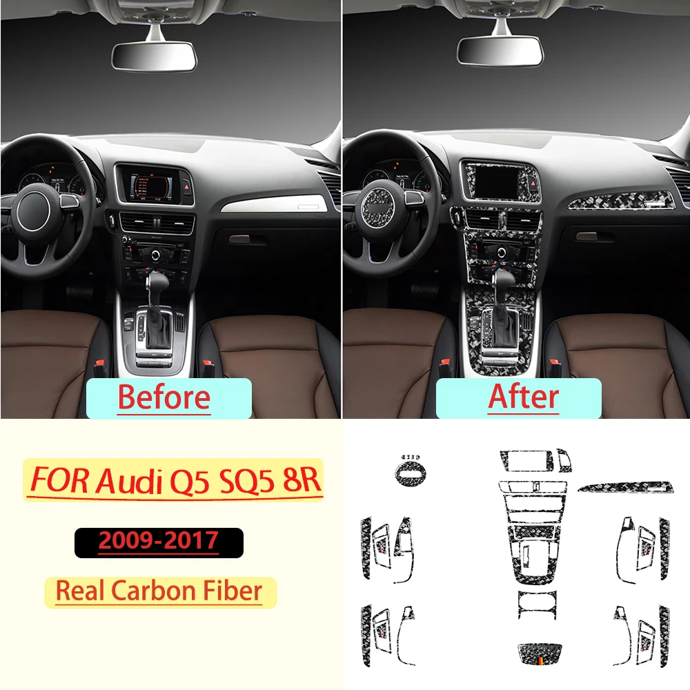 Real Soft Carbon Fiber For Audi Q5 SQ5 8R 2009-2017 Car Complete set Trim Customizable Car Sticker Interior Accessories