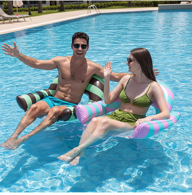 New swimming pool inflatable floating raft striped floating bed water play hammock single lounge chair floating raft swimming ci