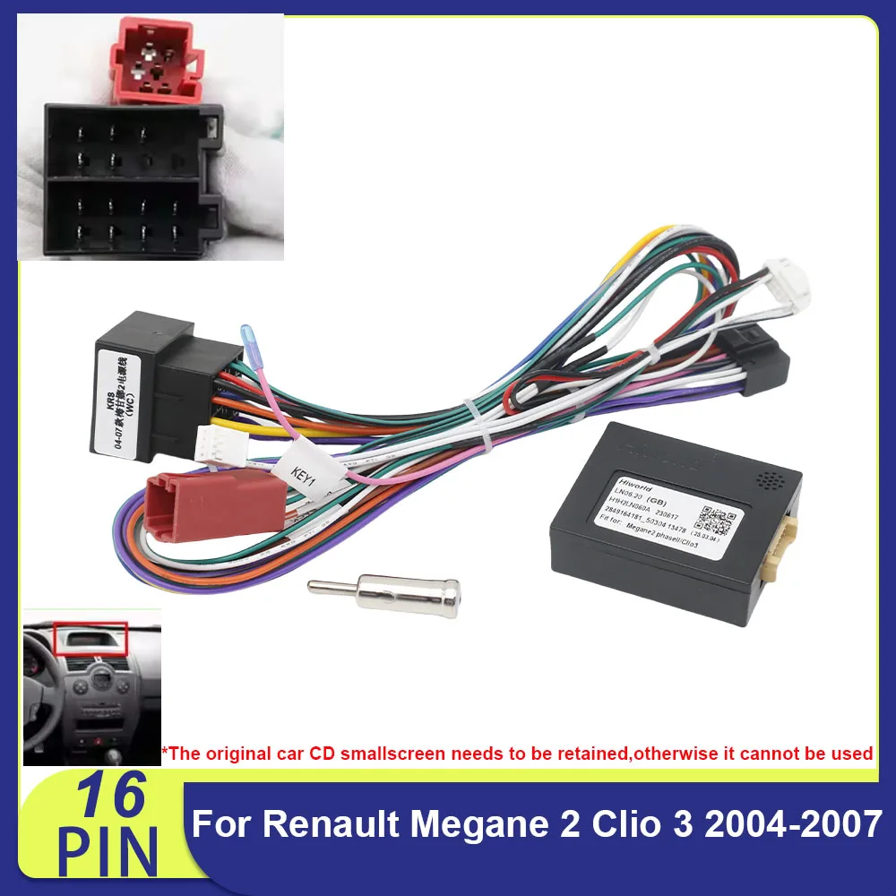 16 Pin To ISO Radio Harness For Renault Megane 2 Clio 3 2004-2007 Plug Play Canbus Adapter With SWC