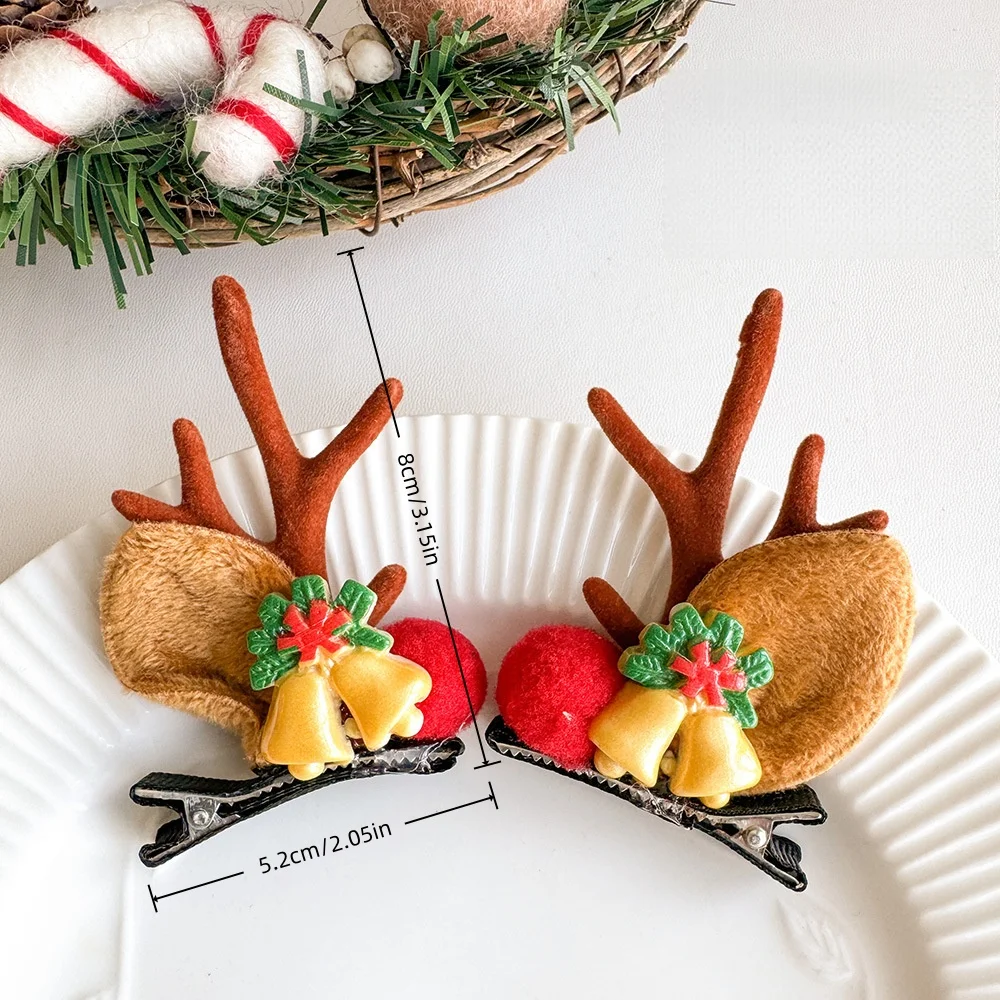 1 قطعة مقاطع الشعر عيد الميلاد ، دبابيس الشعر قرن الوعل الرنة مع أجراس/أقواس/Pinecones ، إكسسوارات الشعر لطيف عيد الميلاد للأطفال هدية #5