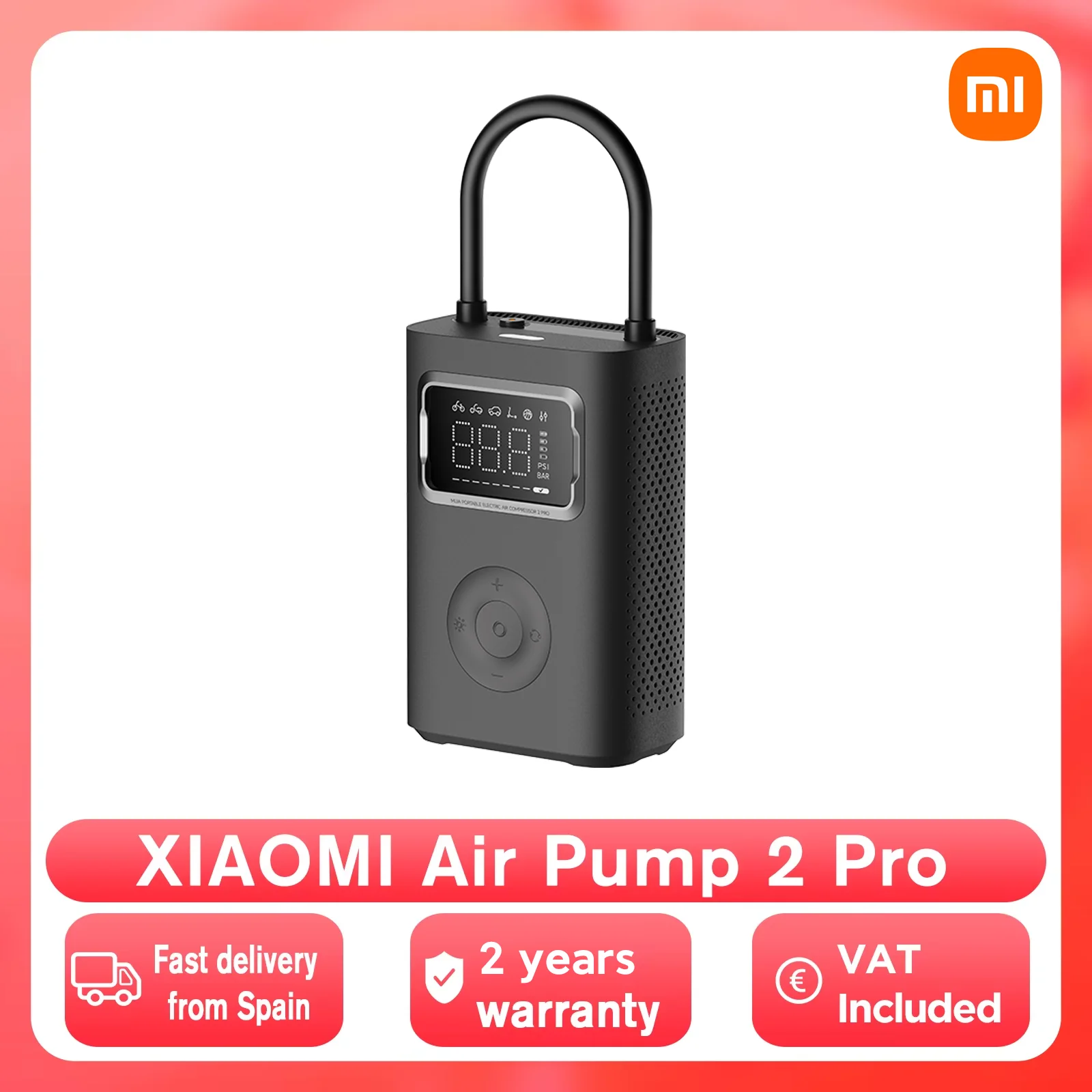 Compresor de Aire Eléctrico Portátil Xiaomi Air Pump 2 Pro, Inflador Mijia con Presión de 150 PSI, Manómetro Digital, Recargable por USB, para Automóviles, Motocicletas, Bicicletas y Balones