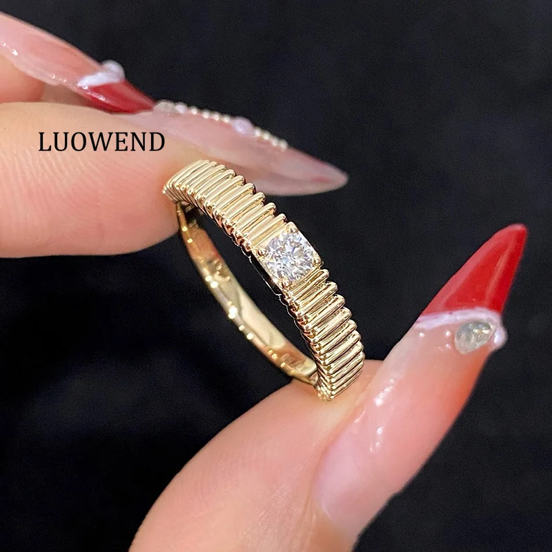 

LUOWEND 100% 18K Yellow Gold Rings Classic Real Natural Diamond Engagement Ring for Women Anniversary Gift Fine Party Jewelry