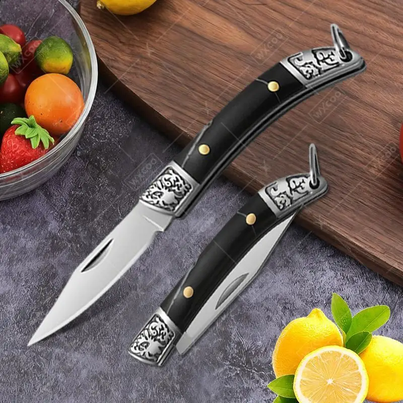 Cuchillo de bolsillo plegable de acero inoxidable, Mini cuchillo de fruta multifunción con mango antideslizante, cuchillo de cocina para pelar frutas
