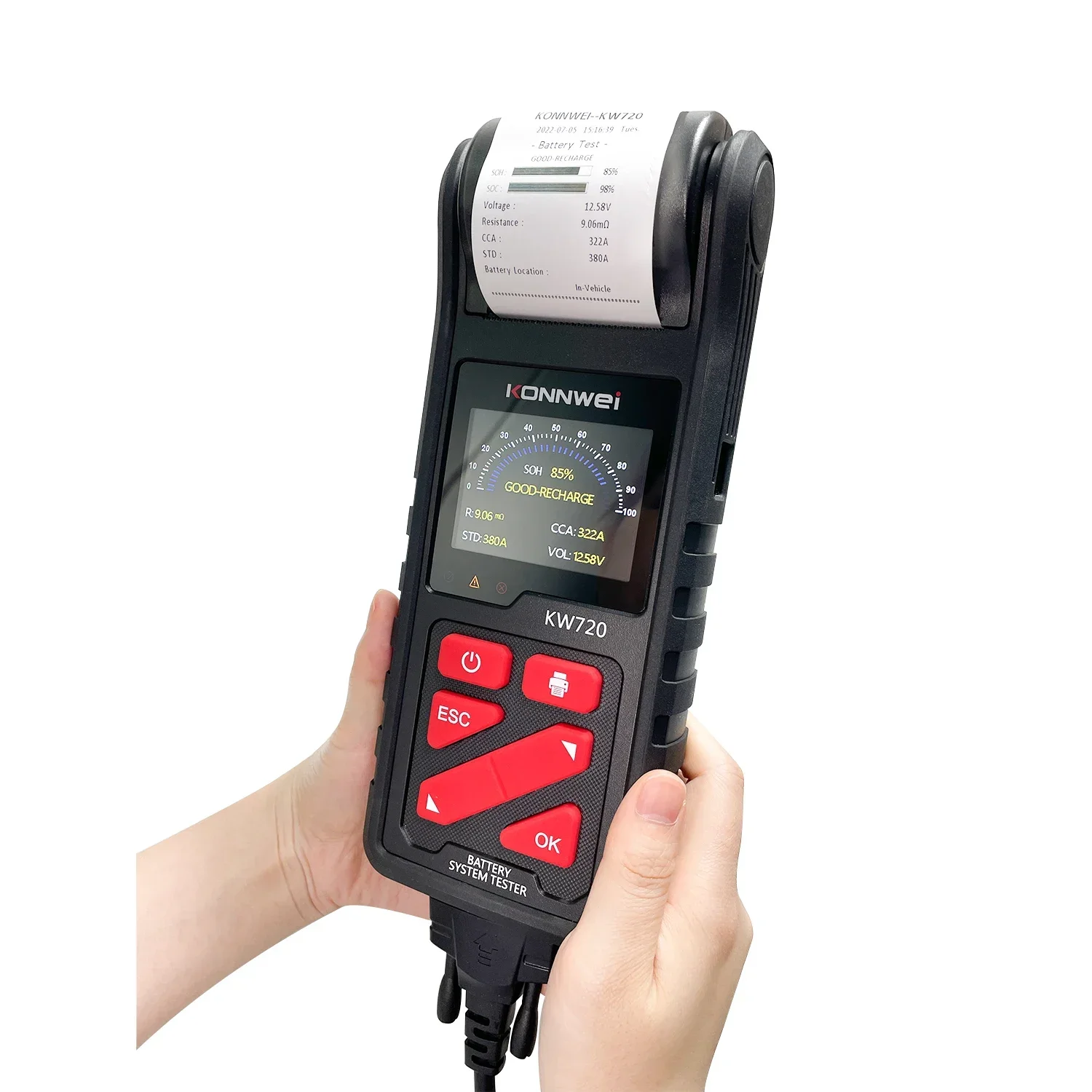 Factory OEM ODM KONNWEI KW720 6V 12V 24V Digital Car Battery Tester with Printer with Color Screen