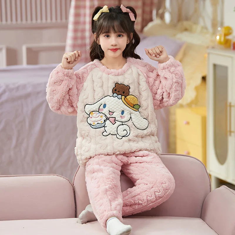 

Cinnamoroll Coral Fleece Flannel Girls Pajamas Suit Velvet Cartoon Lounge Clothes Autumn Winter Warm Thicken Children's Clothing