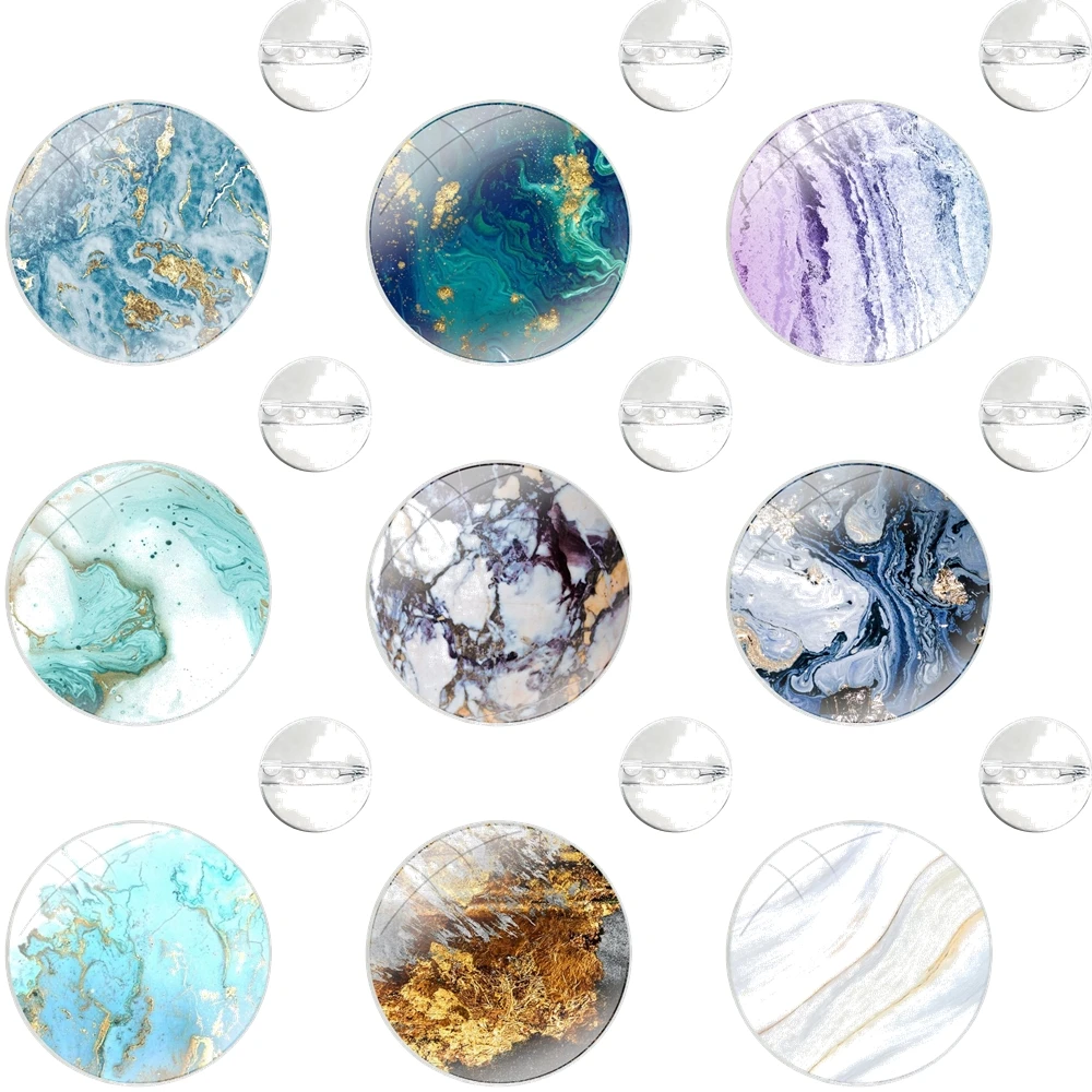 Blue And Gold Marble Texture Pins Badge Metal Brooches For Clothes Backpack Decoration gift