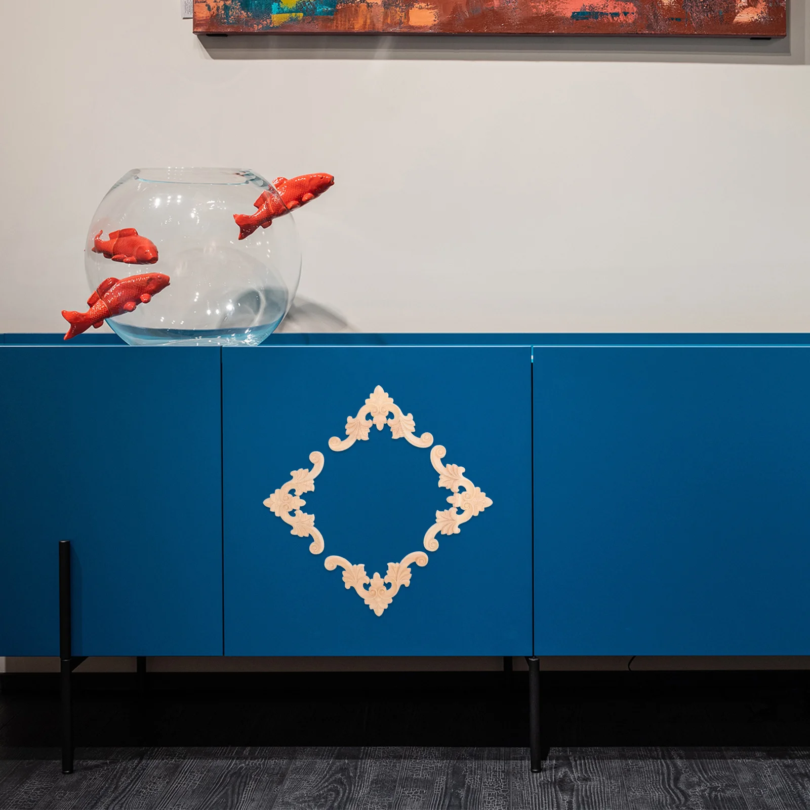 

4Pcs Solid Wood European Style Wood Carved Appliques Corner Flowers Furniture Decoration Cabinet Door Onlays Furniture Decals