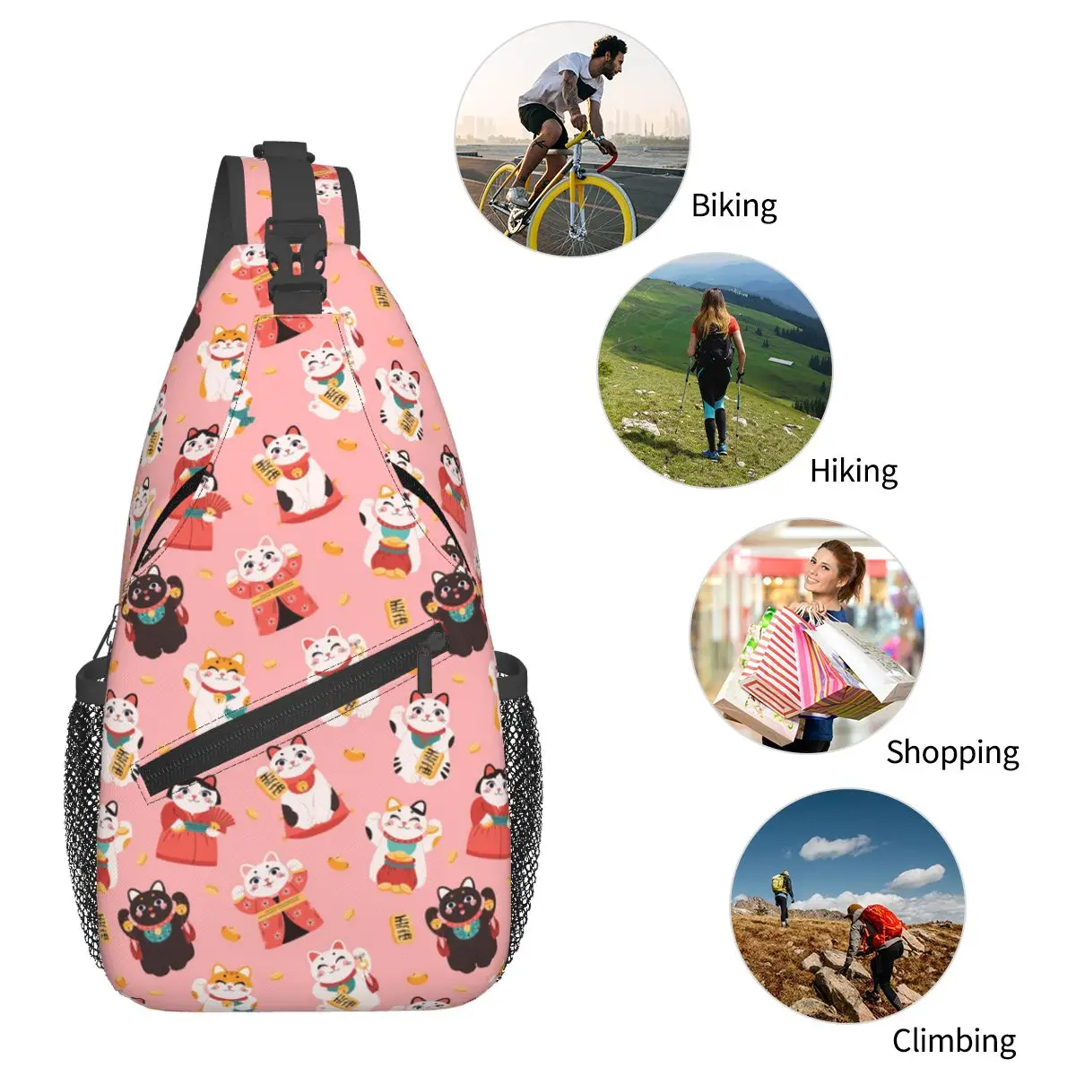 اليابانية المال القط حقيبة الصدر الرجال حبال Crossbody على ظهره حقيبة صدر للرجال السفر المشي لمسافات طويلة Daypack حقيبة كتف