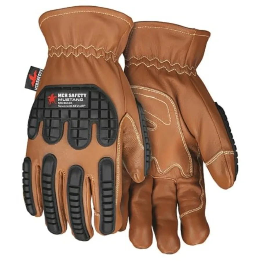 

MU3634KL Mustang Impact Driver Glove Premium Grain Goat Double Palm DuPont™ Kevlar 360 liner TPR Protection Sewn with Kevlar Ha
