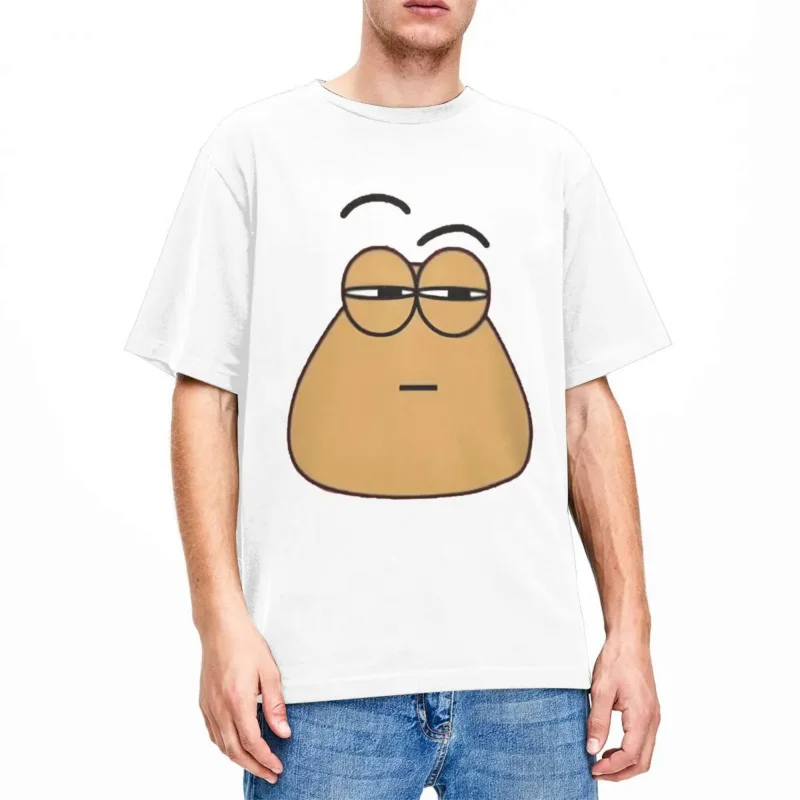 Confused Pou My Pet Alien T Shirts Merch for Men Women Cotton Humorous Anime Game The Maw Tee Shirt Short Sleeve Tops Unique