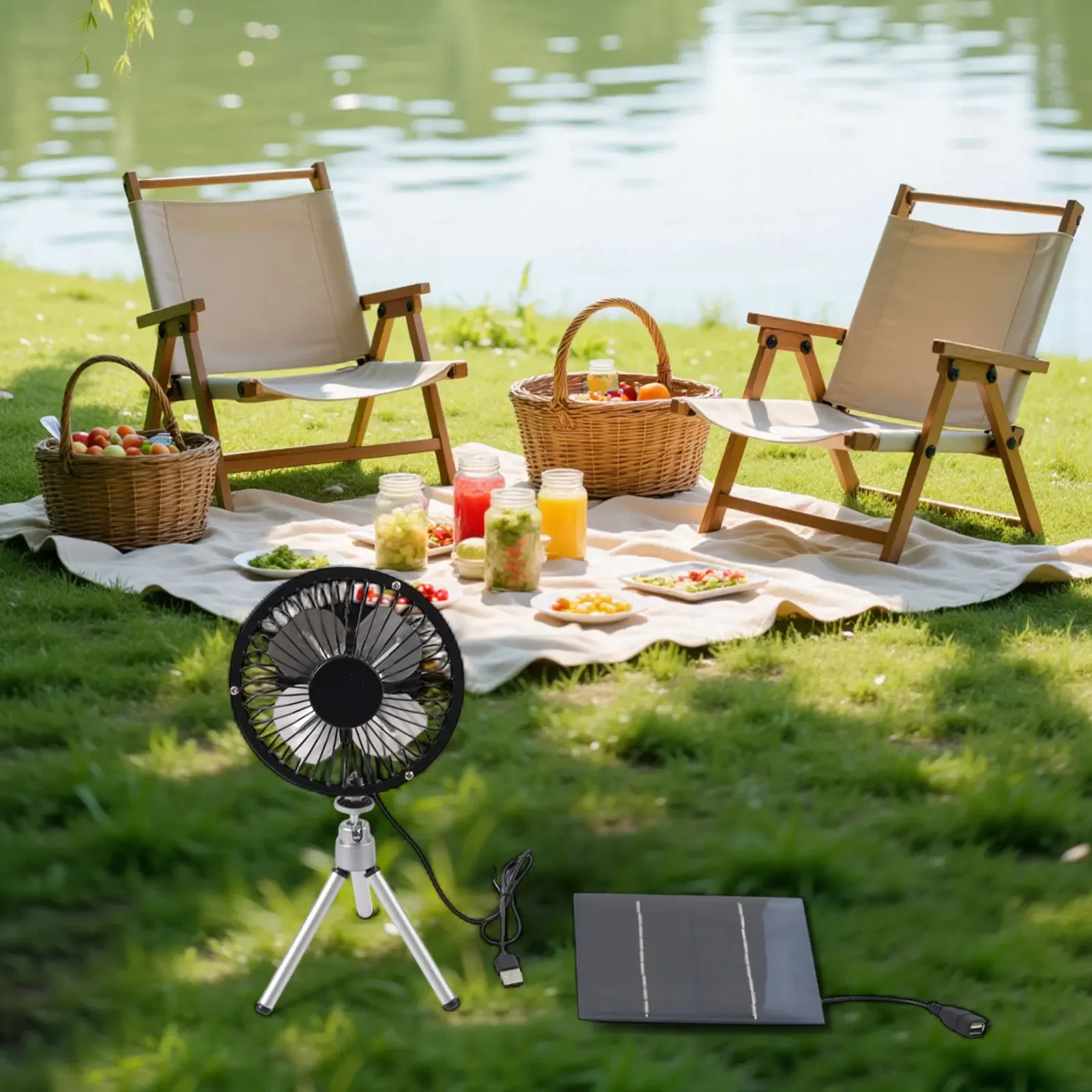 

Camping Fan Dual Powered Fan For Picnics For Travel Black Adjustable Telescopic Stand Fan Camping Fan For Outdoor Use