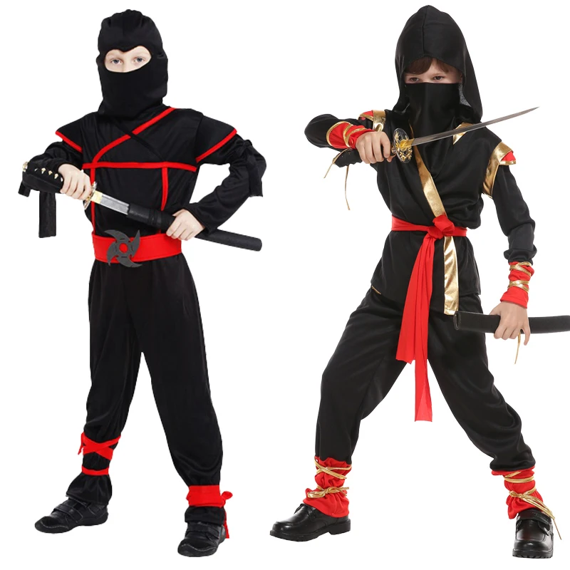 Costume de ninja d'arts martiaux pour enfants, cosplay d'Halloween, robe de paupières, décorations de fête pour garçon, fournitures, uniformes, sans arme