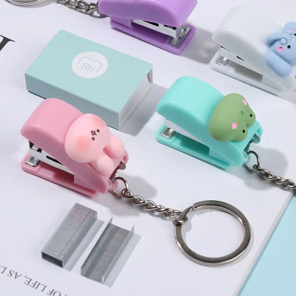 Cute Cartoon Stapler Mini Portable No.10 Stapler Paper Clips Office School Document Binding Hoops Push Clip File Organizer