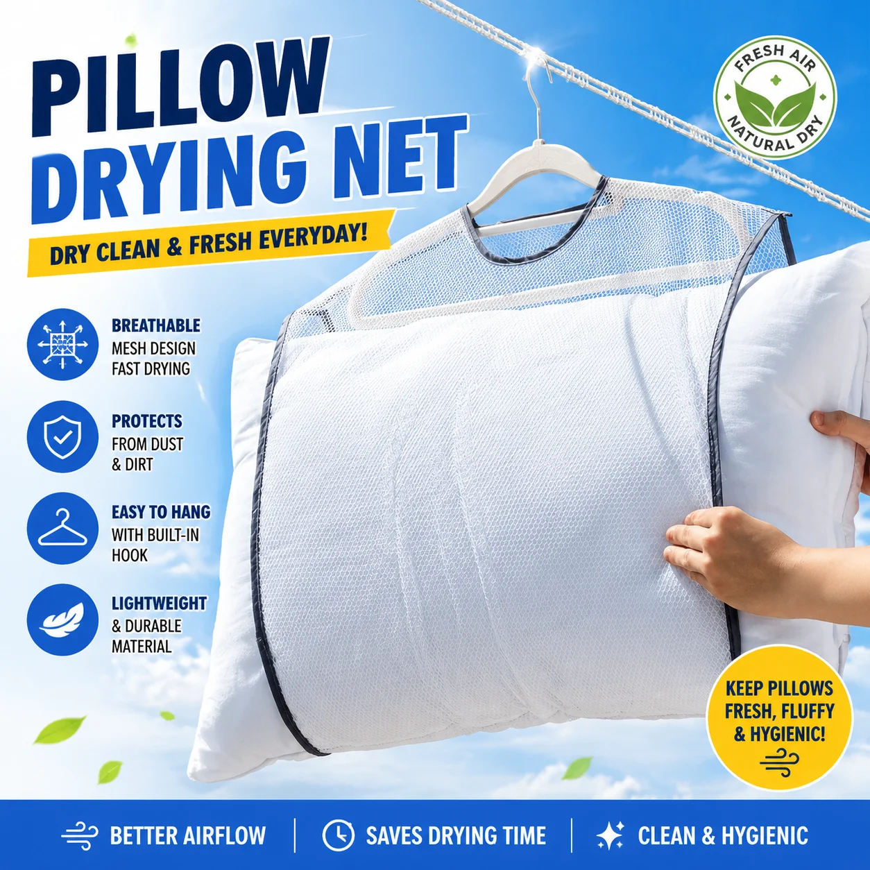 Home use pillow drying artifact,mesh bag dedicated drying rack,lazy person drying doll windproof storage folding drying mesh bag