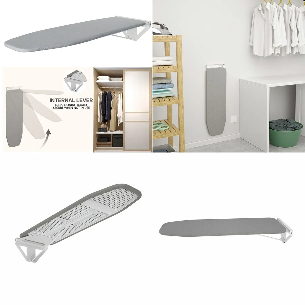 

Foldable Wall Mounted Ironing Board Space Saving Retractable Ironing Table Easy Install Grey