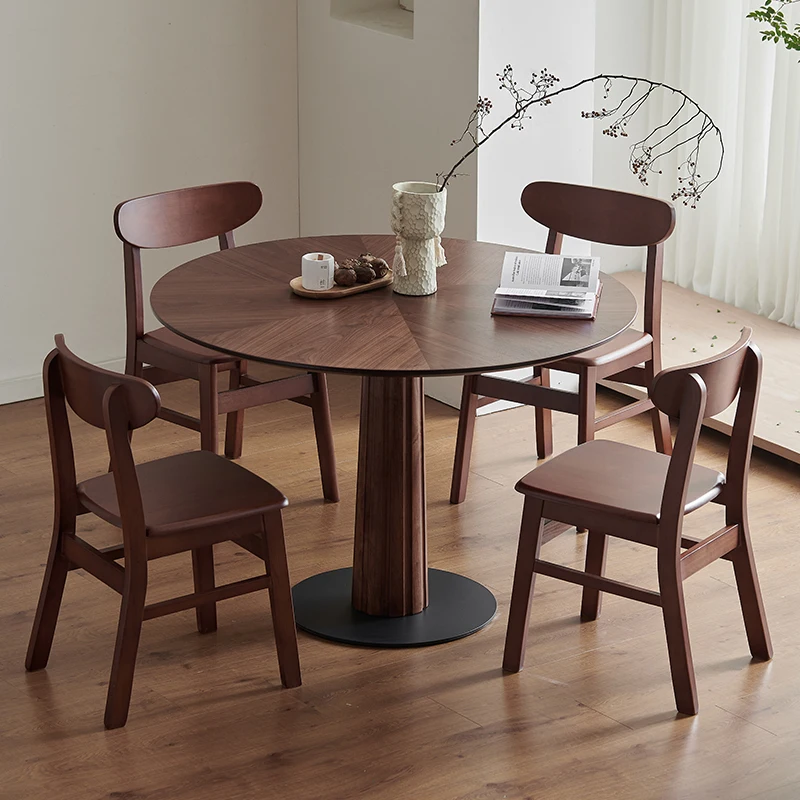 

Ancient style solid wood dining table, household small apartment dining table, round dining table and chair combination
