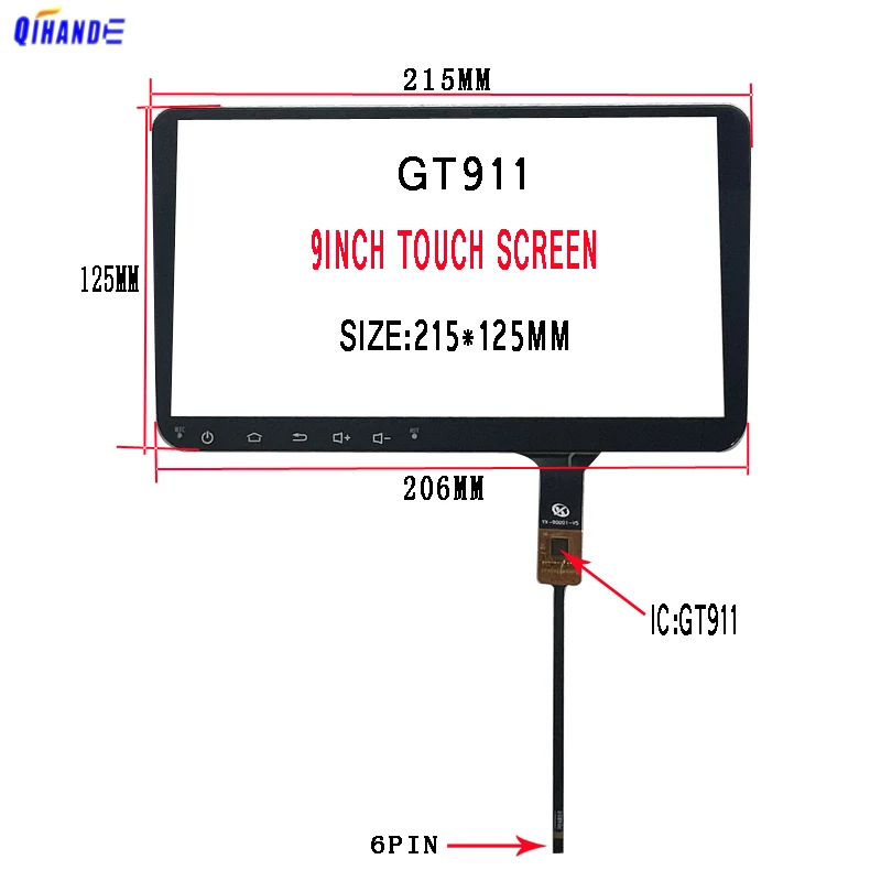 

2.5D 9 дюймов для PODOFO Y-KT077 автомобильное радио GPS-навигация мультимедийный плеер Емкостный сенсорный экран дигитайзер Датчик 6PIN 215*125 мм