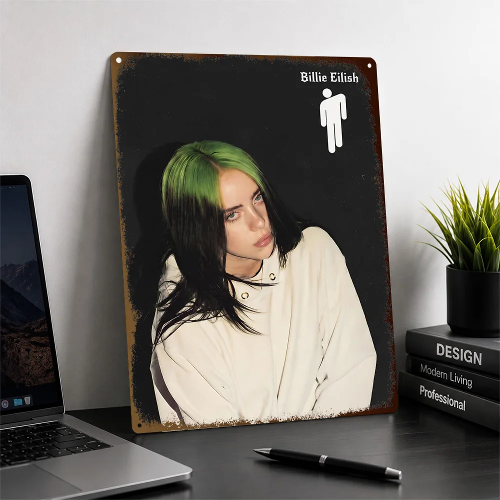 Billie Eilish Portrait Textured Poster Personalized Aluminum Metal Sign Chart Topper Style Wall Art Appeals To Singer Admirers