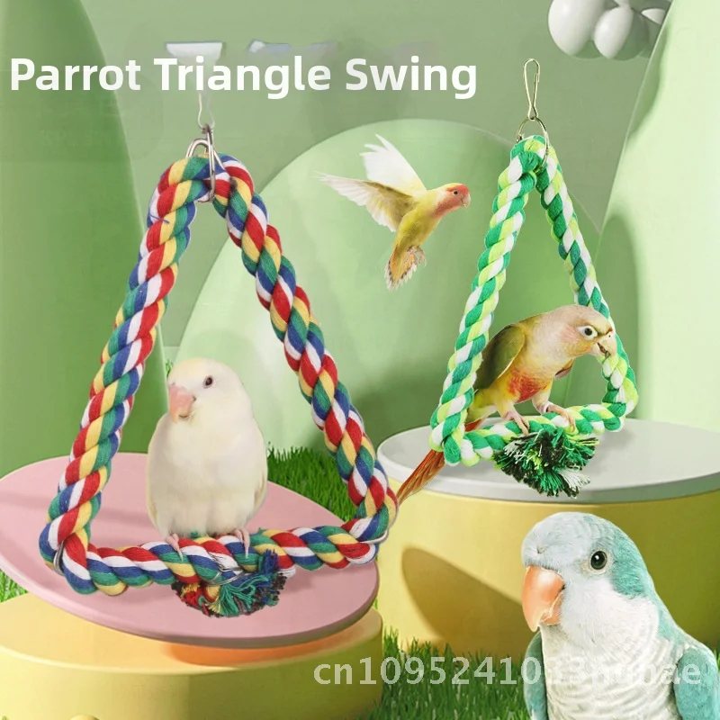 

Colored Cotton Rope Bird Perching Climbing Beak Grinding Toy Triangle Cotton Rope Swing