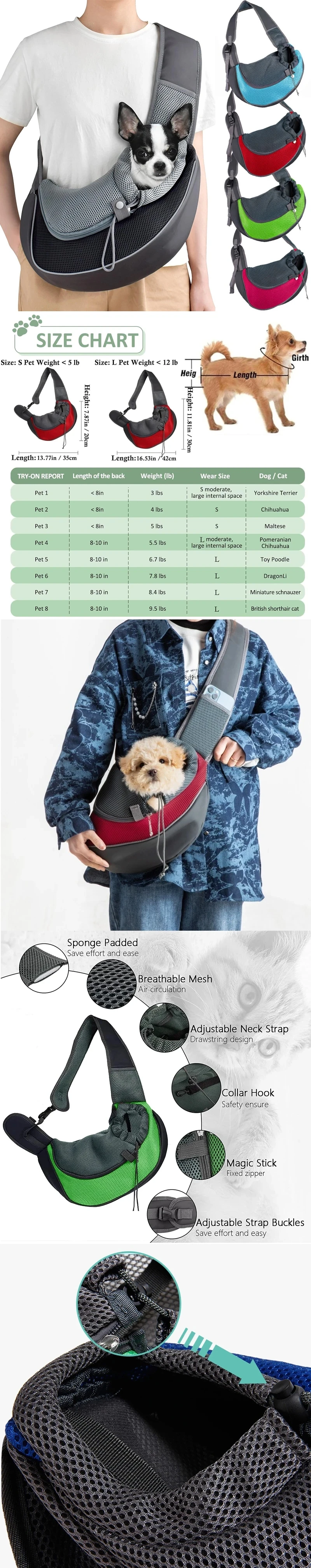 Katzen-/Hunde-Out-Rucksack, Hunde-Sling-Träger, atmungsaktives Mesh, Reise-Umhängetasche für Welpen, Katzen, Wandern, Camping – Detail 1