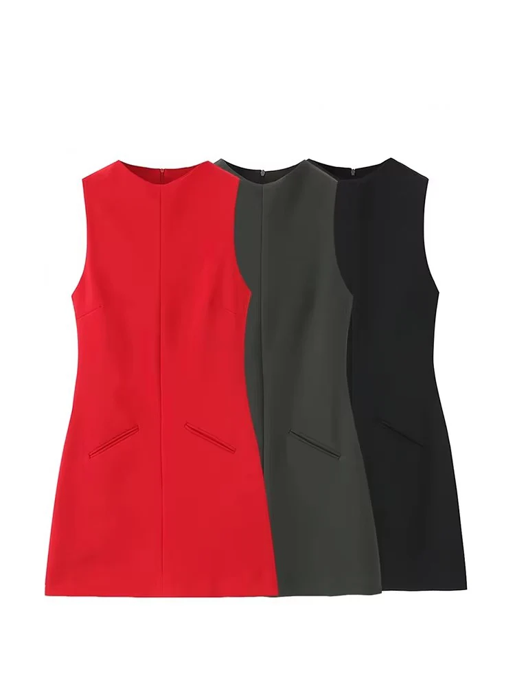 TFMLN Women's Sleeveless Tank Mini Dress 2025 Fashion Office Slim Round Neck Dress Elegant Youth Dresses Short Formal Dresses