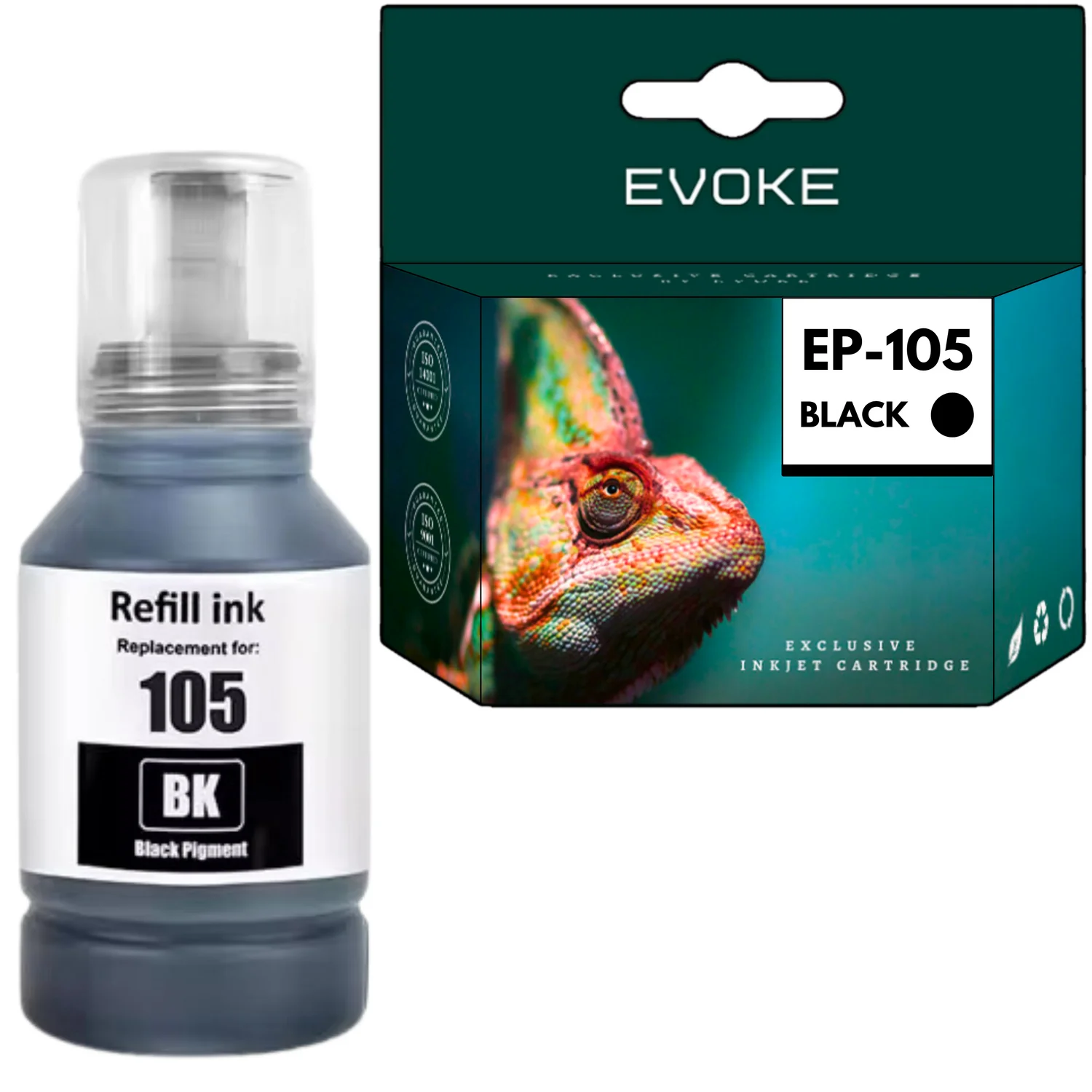 Evoke Compatibele Inkt voor Epson 105 C13T00Q140 Zwart 130 ml 7420 Pagina's Ecotank L7160 L7180 Et-7700 Et-7750