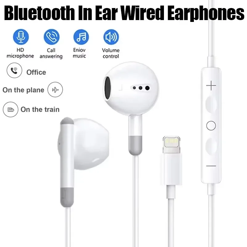 

Durable Bluetooth In-Ear Wired Earbuds For Apple iPhone 16 15 Lighting Earphones 13 12 Pro Max XR XS 7 8 Plus Phone Accessories