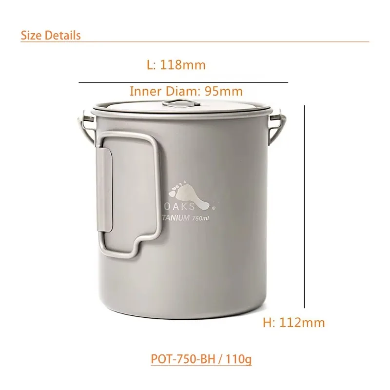 Imagem -02 - Toaks Camping Titanium 750ml-pot com Alça de Fiança e Conjunto Combinado de Fogão a Lenha Pot750-bh e Stv12