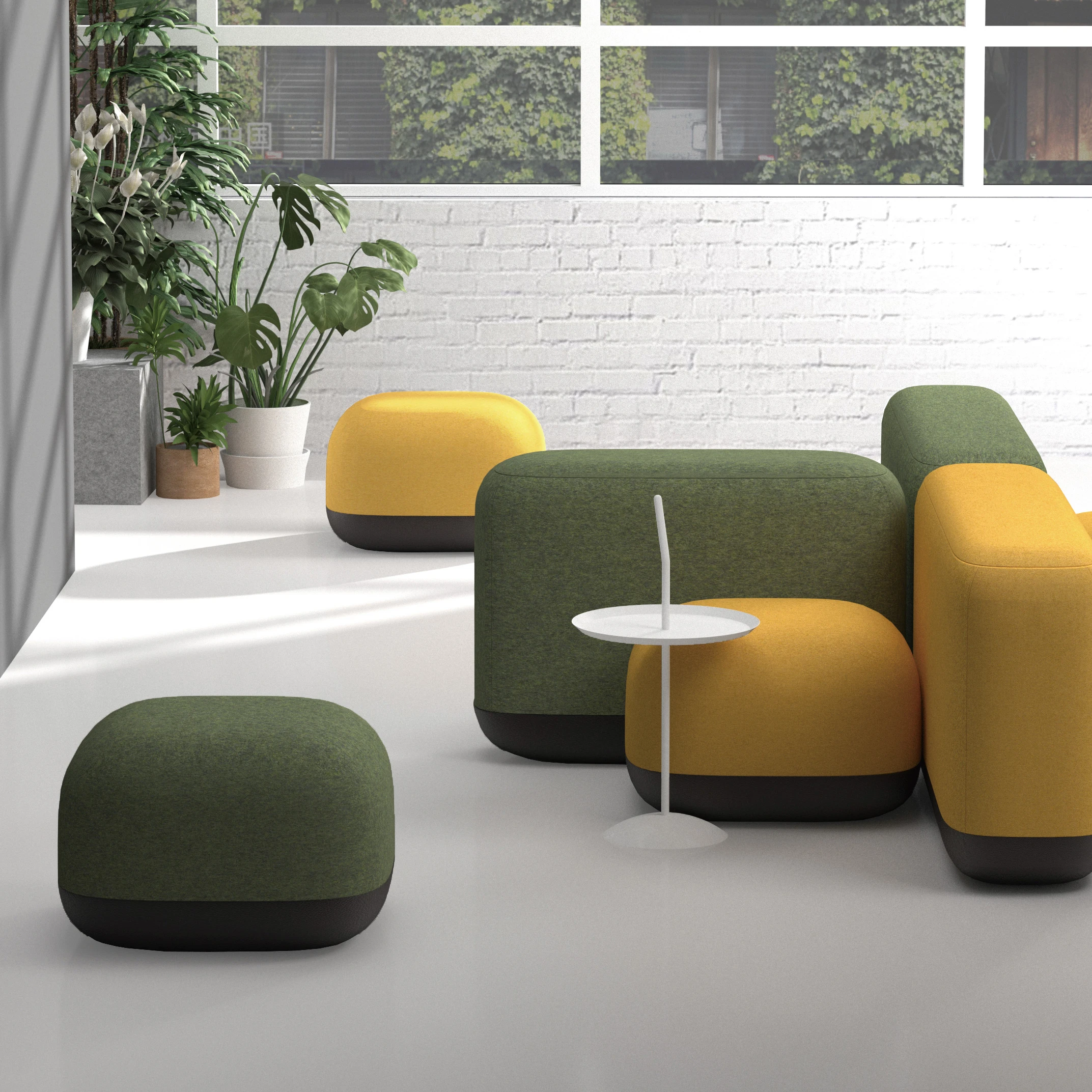 Colorful Office Commercial Furniture Collaborative Ottoman Fabric Seat Reception School Library Casual Seating Sofa