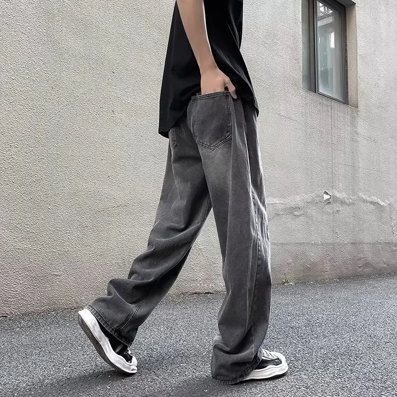 Korean Fashion Men's Baggy Jeans Men's Cargo Pants Straight-leg Fashion Brand Hip Hop Streetwear Solid Color Jogger Trousers