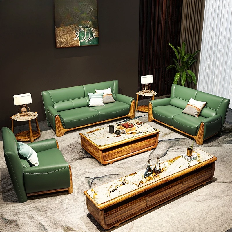 

High-end ebony TV cabinet stone floor cabinet coffee table sofa combination