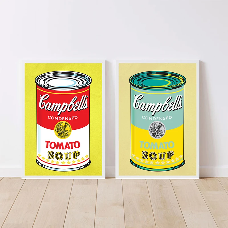 Andy Warhol Colorful Campbell Tomato Soup Canned Art Poster Print Canvas Painting Wall Art For Bar Cafe Restaurant Room Decor