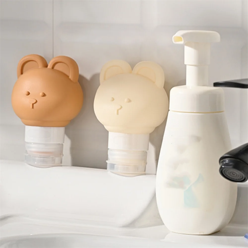 Bouteille distributrice de Lotion Portable de 80ml, bouteilles rechargeables en Silicone ours de dessin animé, mallette de rangement de douche de voyage, bouteille à pompe organisateur