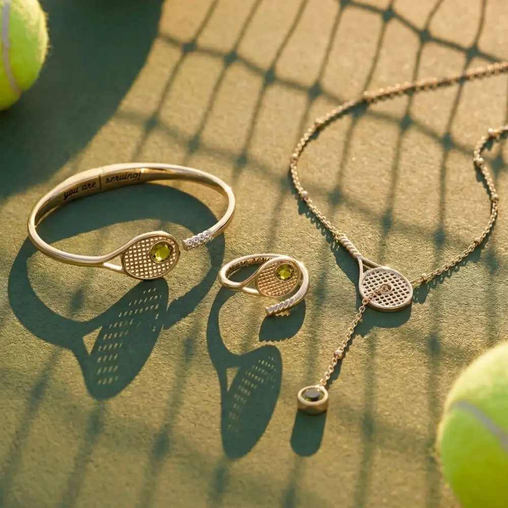Metal Chain Tennis Racket Bracelet 18K Gold Plated Sport Style Tennis Racket Open Bangle Personalized Charm Rhinestones Bracelet