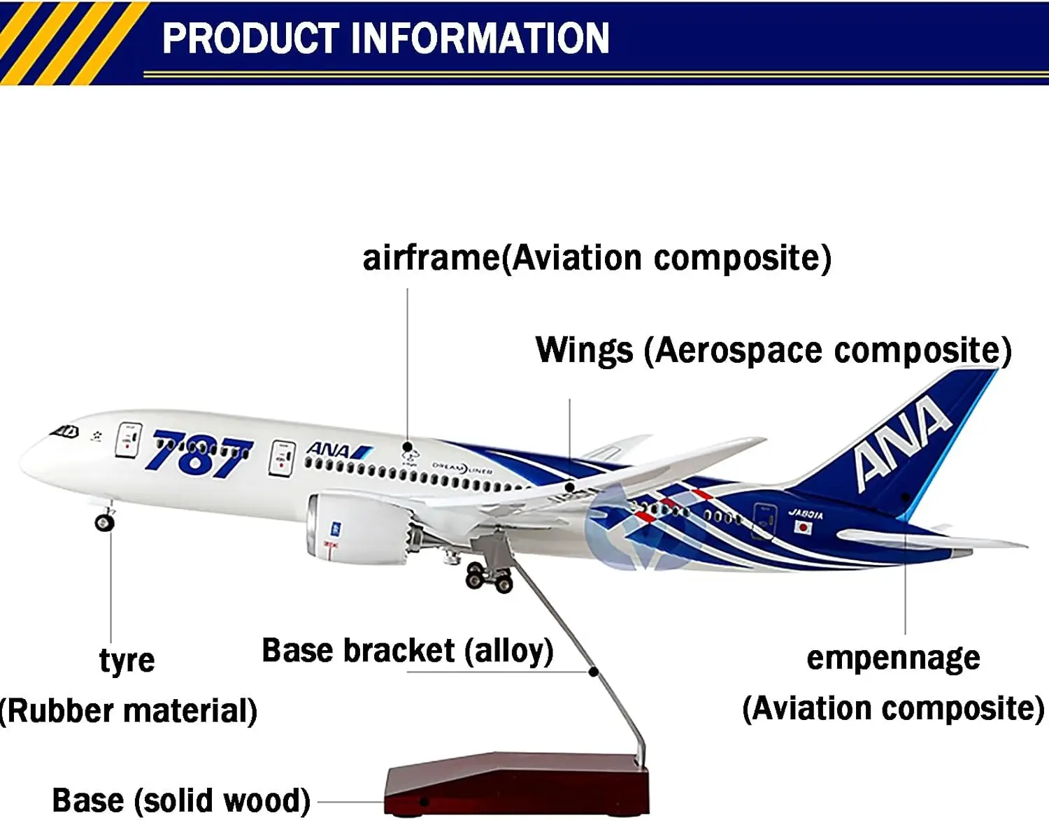 

B787Jet модель масштаба 1/130 Япония ANA Airlines 43 см смоляная игрушка самолета с подсветкой и колесами образовательная коллекционная хобби