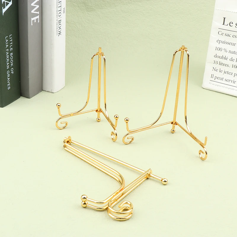 1Pc Craft Gold Bracket Book Holder Metal Bowl Plates Plate Rack Picture Art Frame Pedestal Display Stand Home Decor Supplies