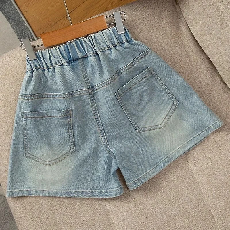 Summer Teens Girls Shorts Jeans Fashion Bow Decoration Short Denim Pants For 2-10 Years Kids Clothes Children Casual Trousers