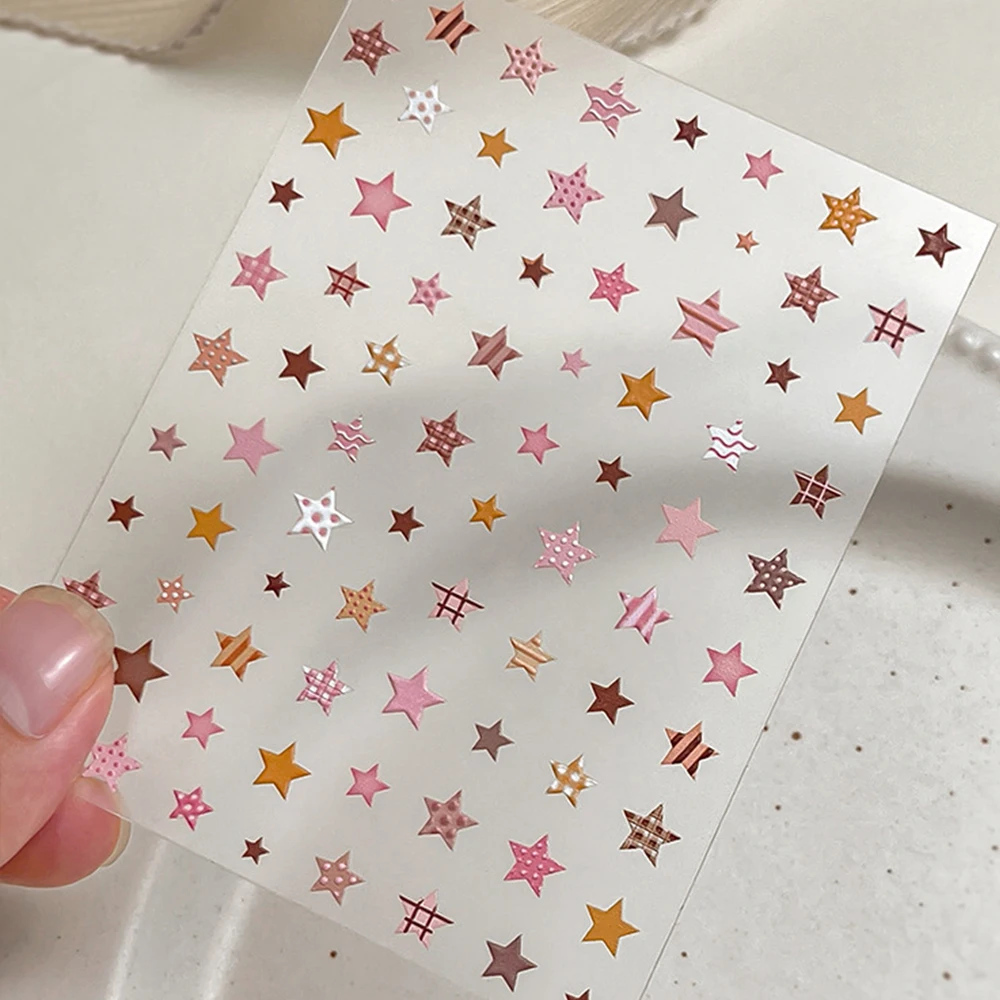 5D Cute Cookies Five-pointed Star Nail Sticker Polka Dot Stripes Pentagram Design Nails Art Decals Star Spicy Girl Nail Decorati